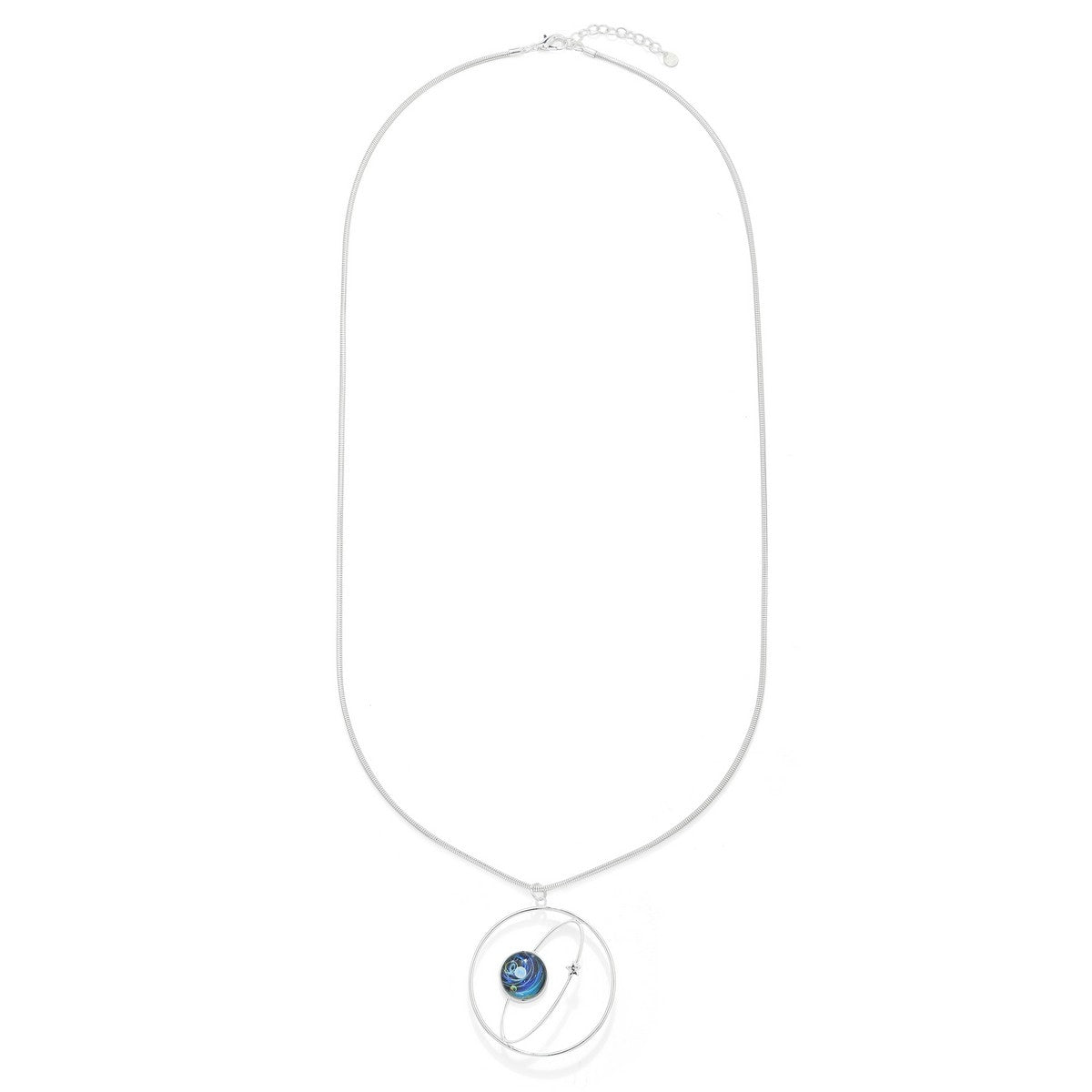 Sliver Long Necklace With 2 Circle Rings  YD10078SLR