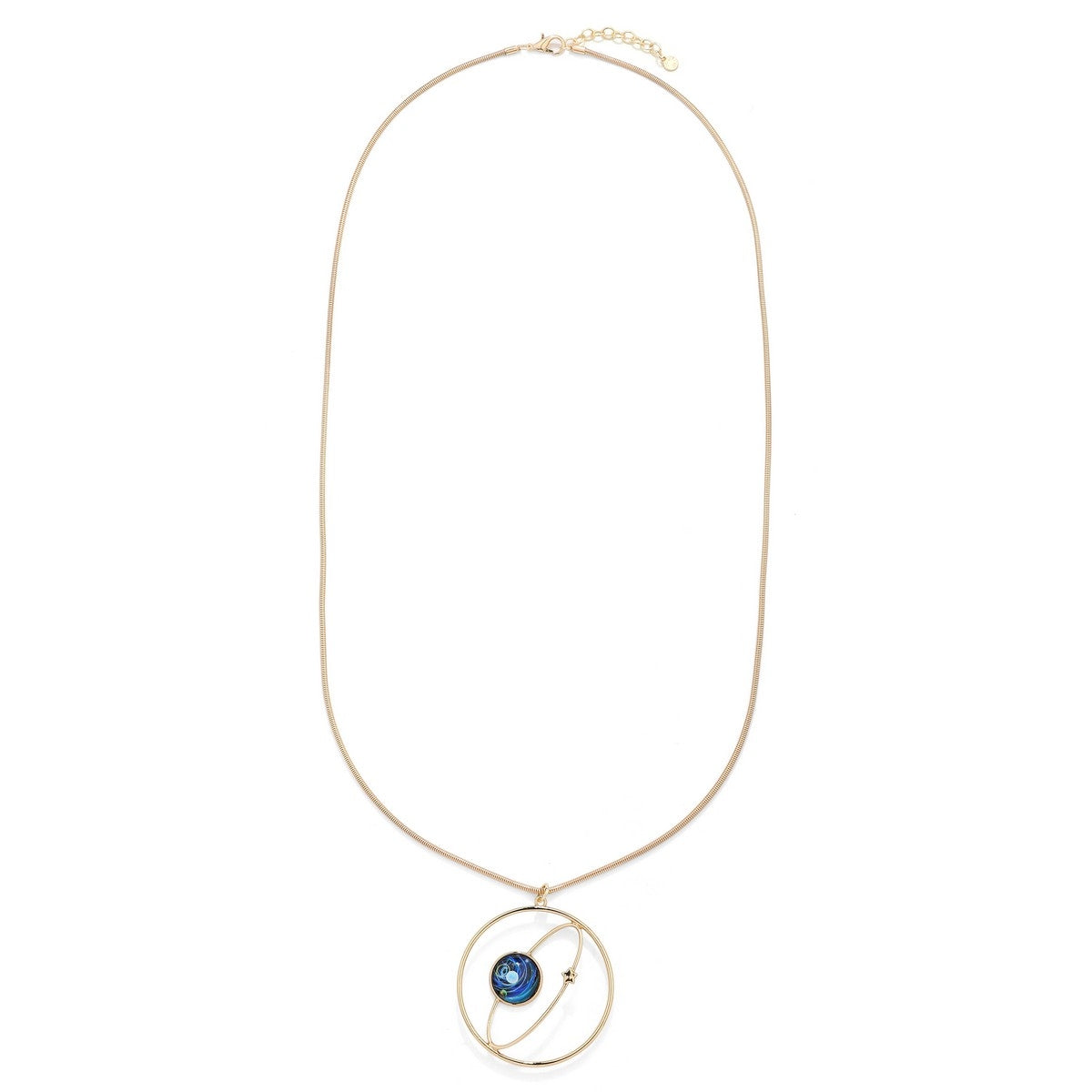 Gold Long Necklace With 2 Circle Rings YD10078YGD