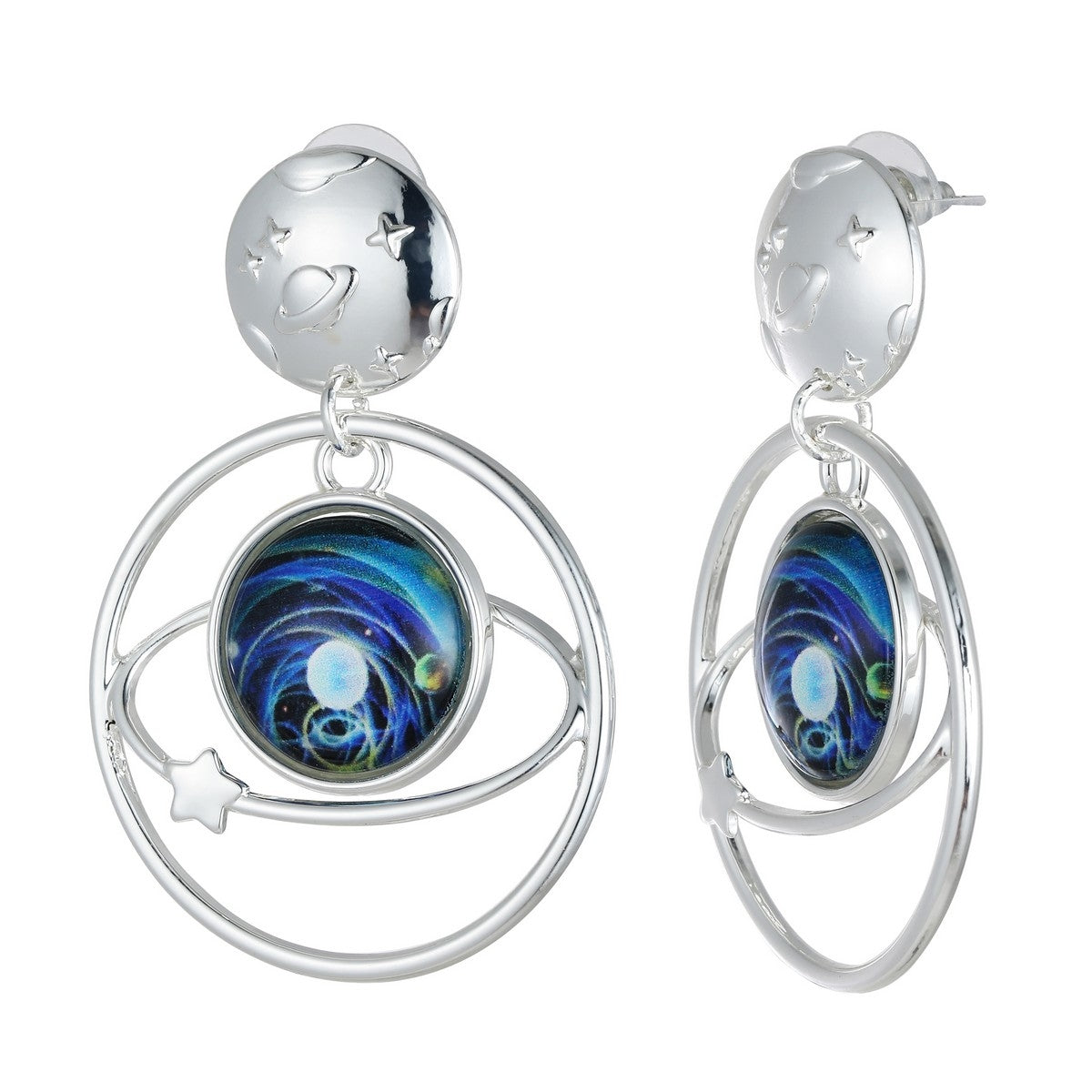 Planet Earrings with Double Ring - Silver YD10804SLR