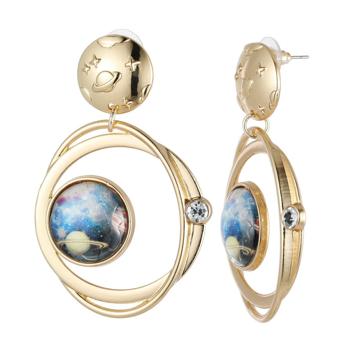 Gold Double Ring Planet Earrings YD10805YGD