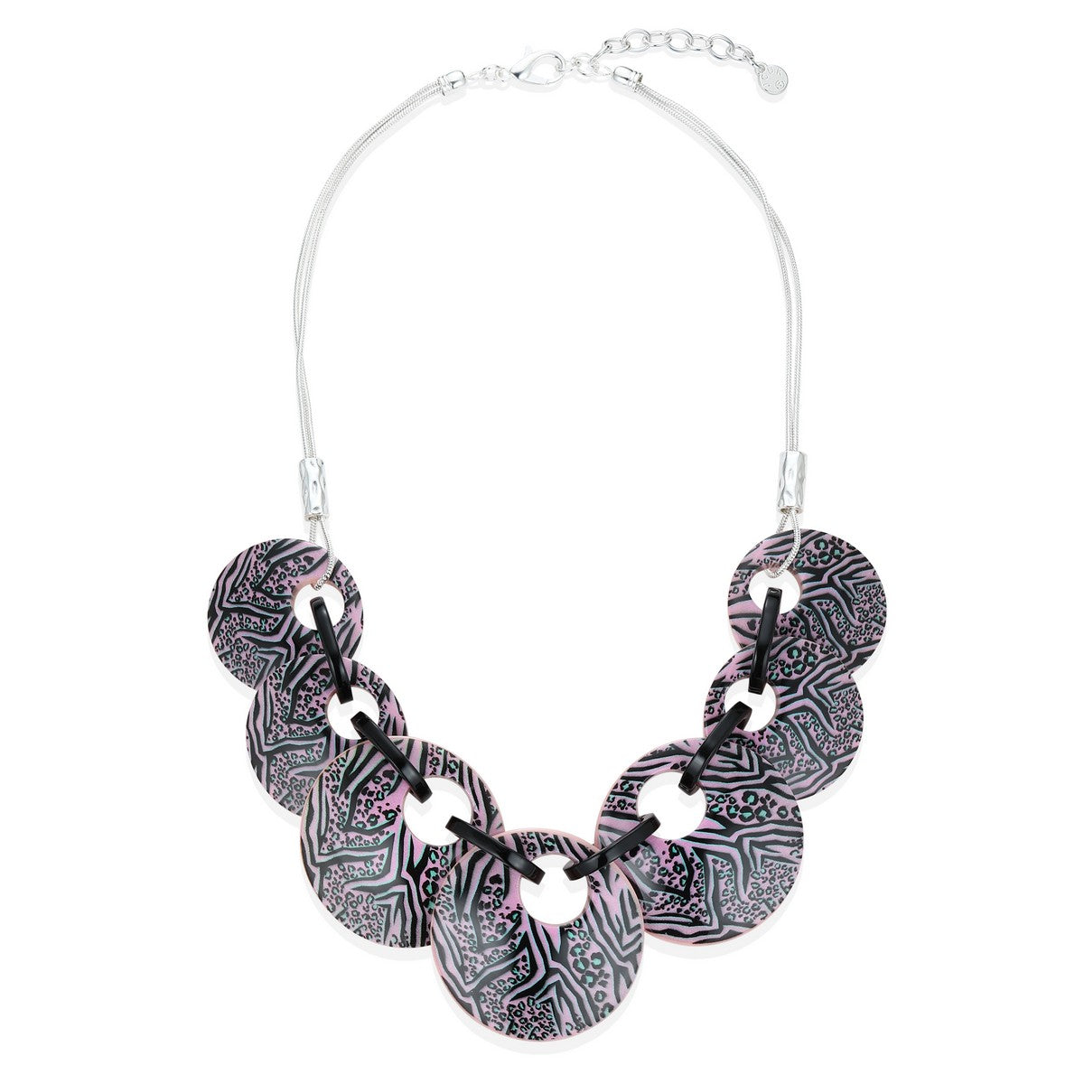 Pink and Black Patterned Beads Necklace YD12030PNK