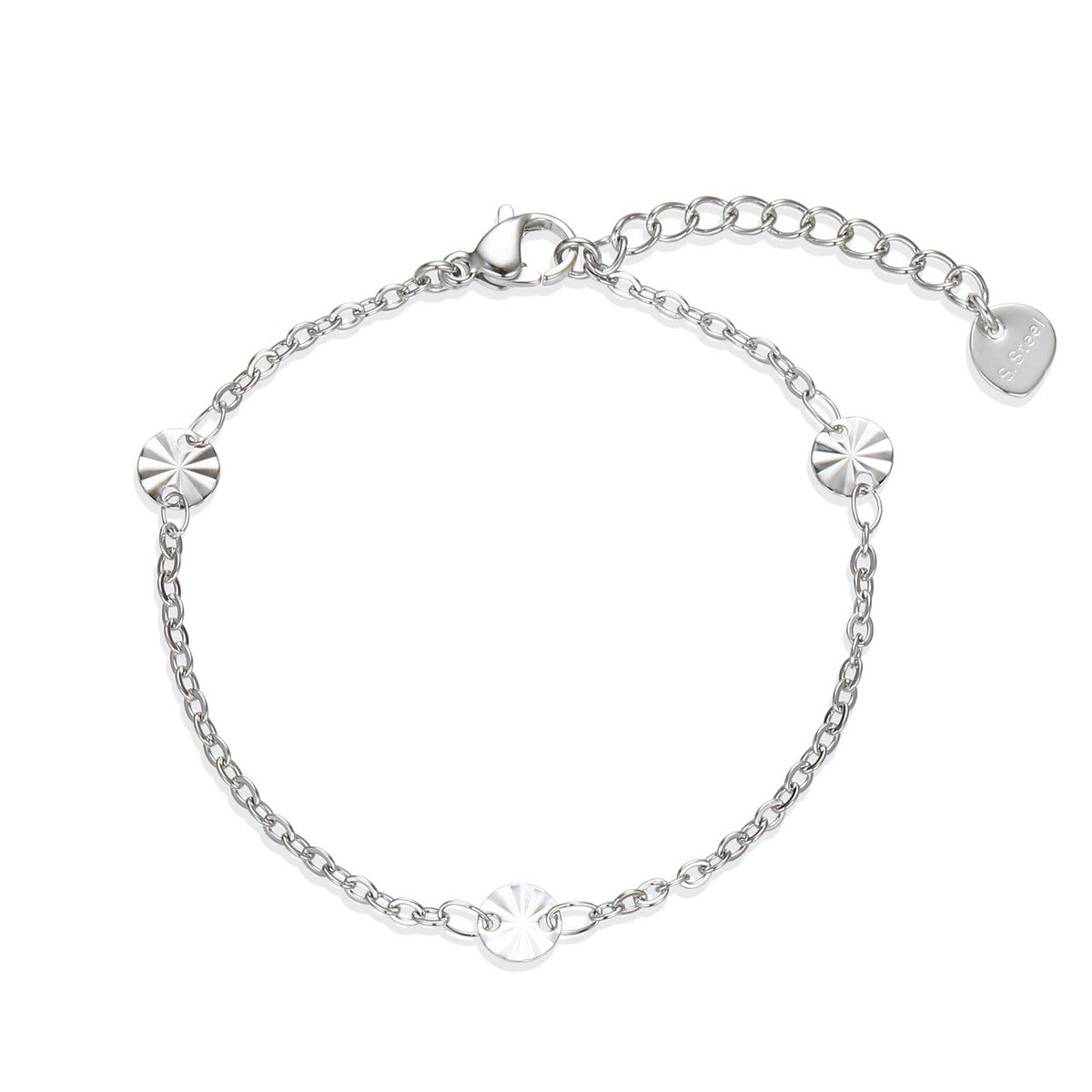 Minimalist Silver Bracelet with Disk Accents YD12903SLR