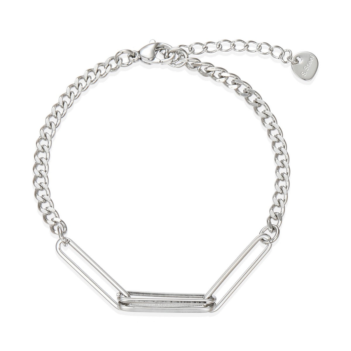 Minimalist Silver Chain Bracelet with Links YD12907SLR