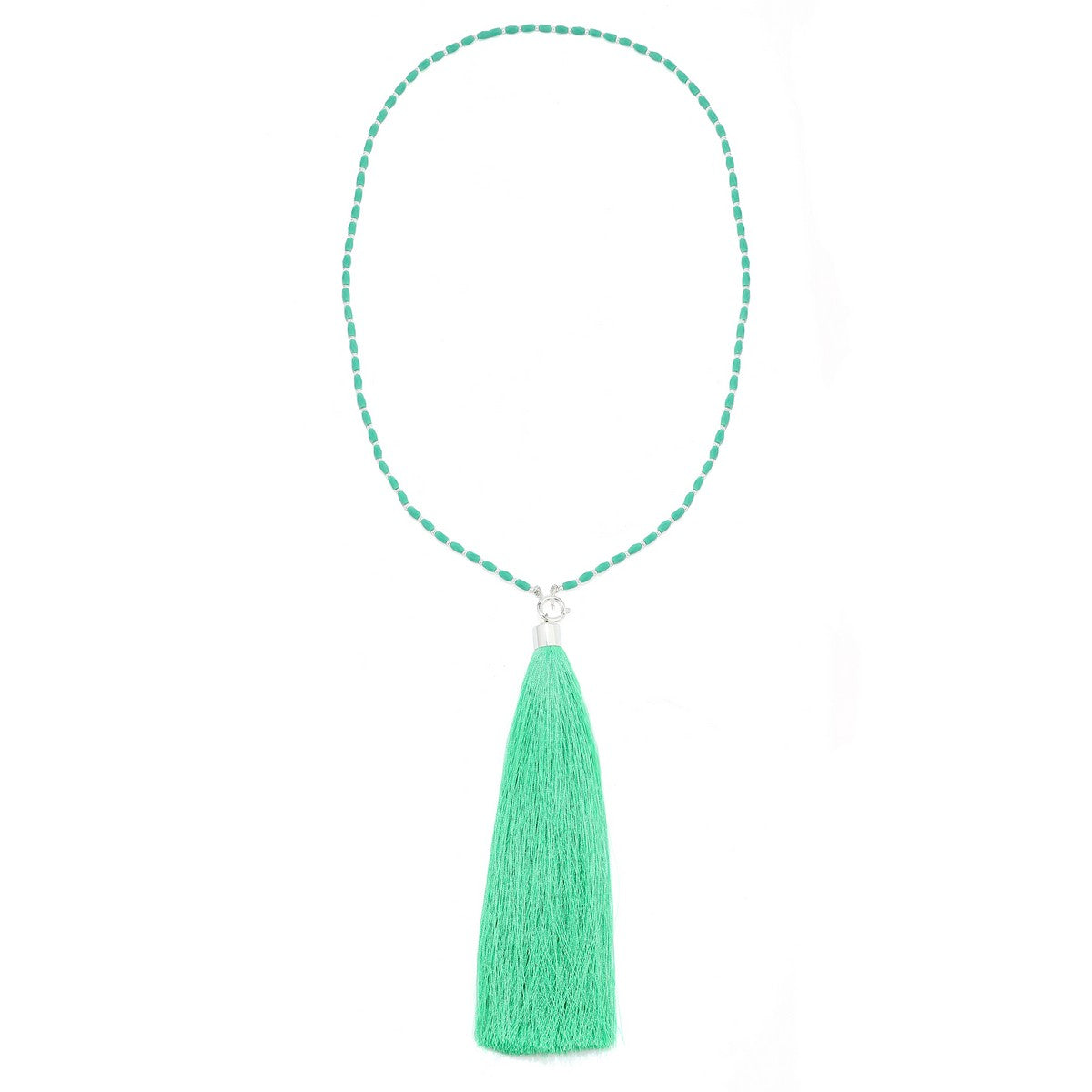 Green Long Tassel End Beaded Necklace YD19081GRN