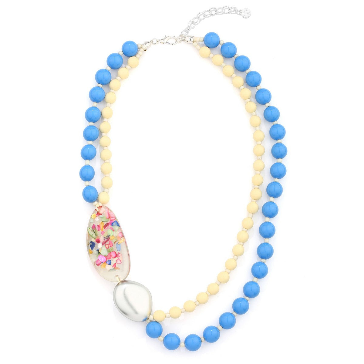 Blue and Cream Floral Bead Necklace YD19101MUL