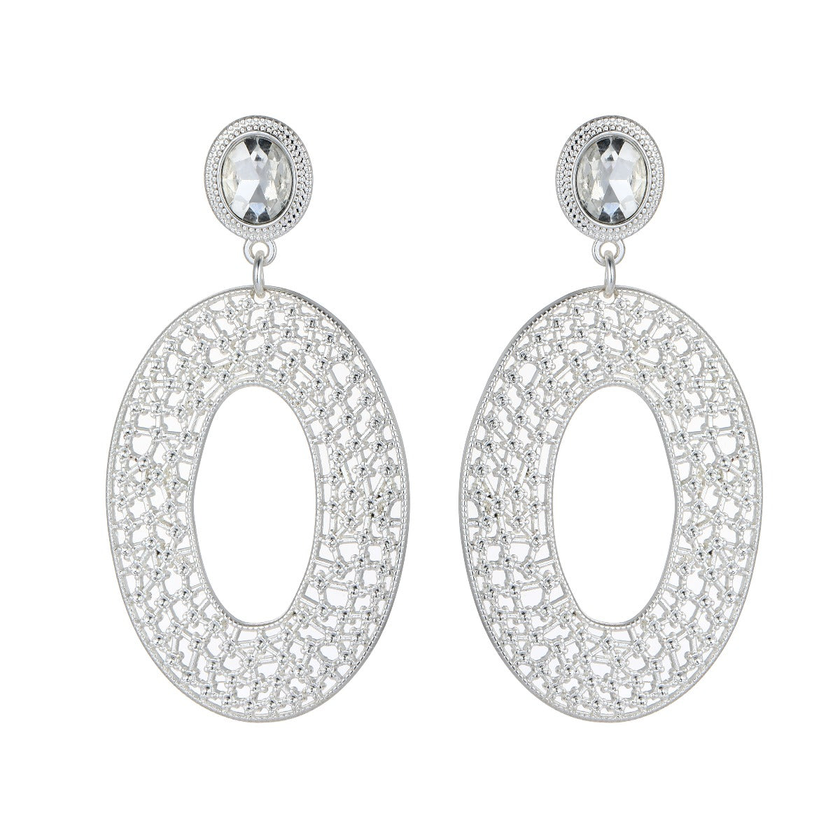 Hollow Oval Glitter-Look Fashion Earrings YD20842SLR