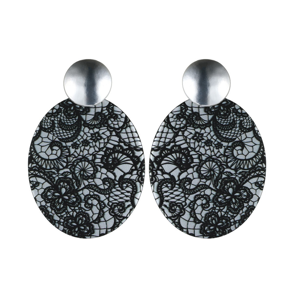 Floral Pattern Circle Fashion Earrings - Black & White YD20846BKW