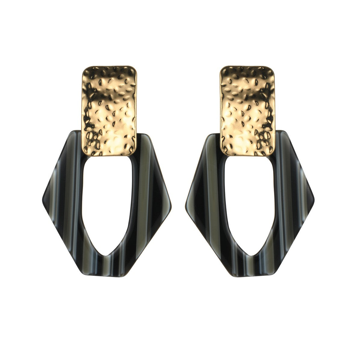 Black Geometric Fashion Earrings with Gold Accent YD21824BKW