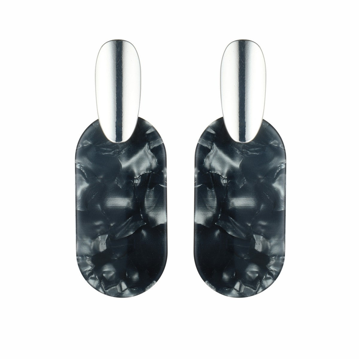 Black Splash Patterned Earrings with Silver Accent YD21830BKW