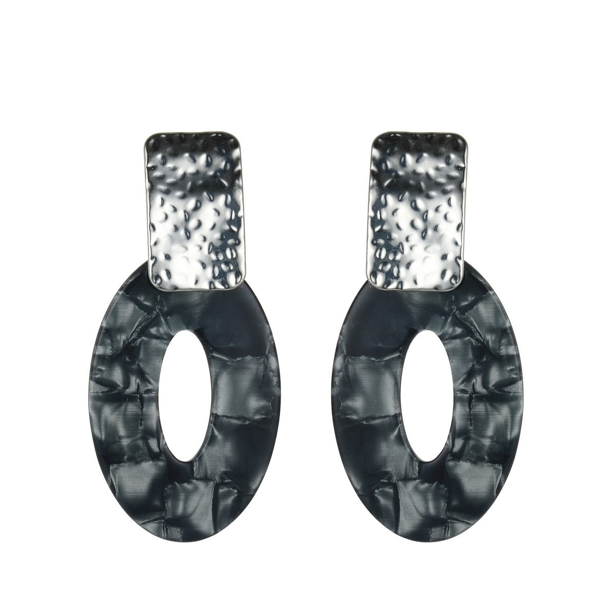 Patterned Oval Fashion Earrings - Black & White YD21831BKW