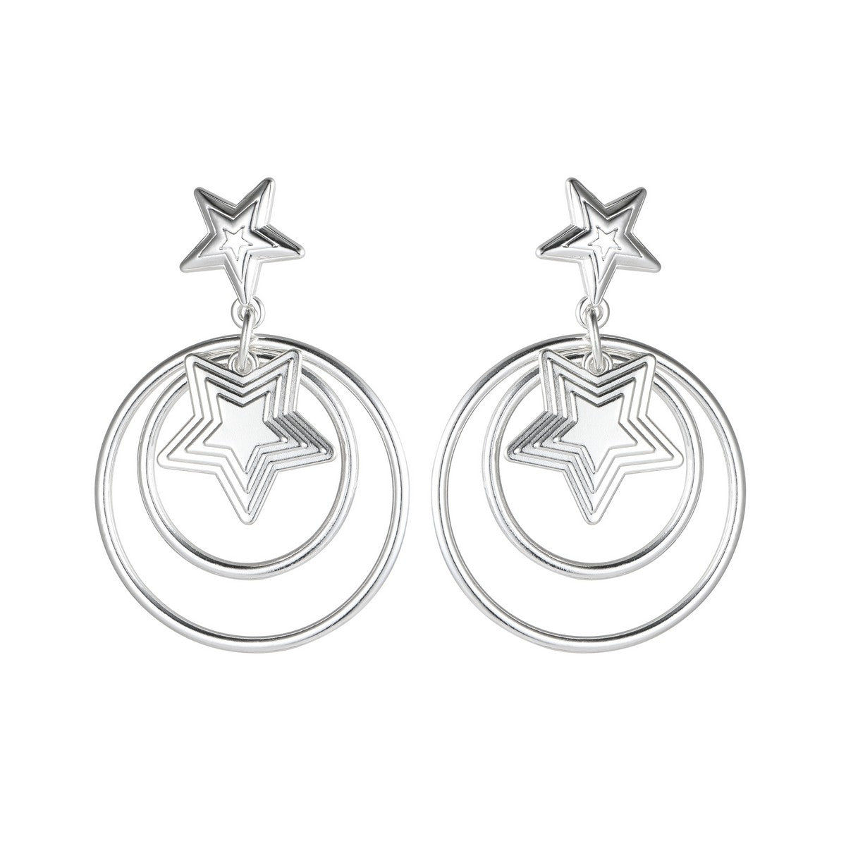 Silver Star Stacked Hoop Earrings YD21839SLR