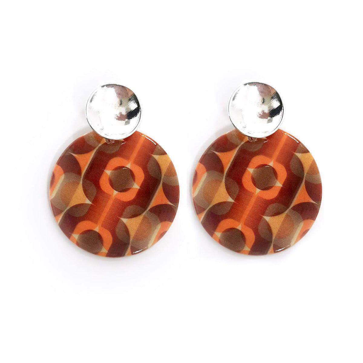 Geometric Pattern Round Stud Earrings - Mustard YD21850MUS