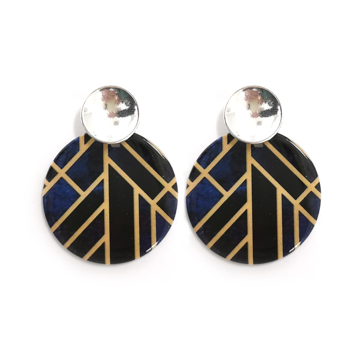 Geometric Pattern Round Stud Earrings - Navy YD21850NVY