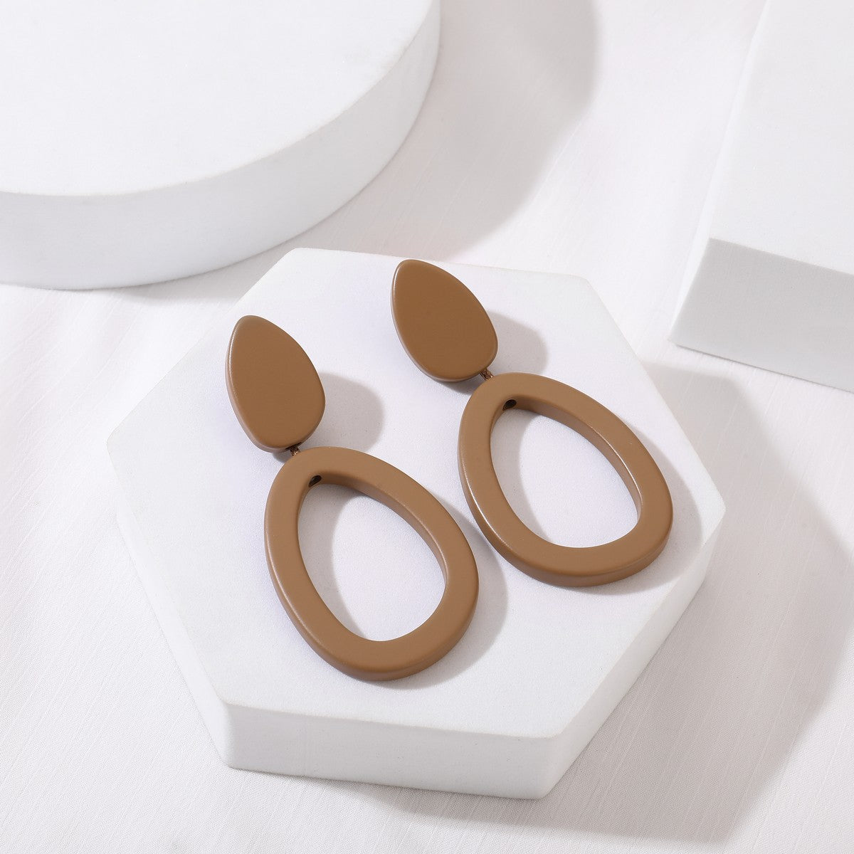 Simple Coffee Colour Oval Hoop Earrings YD22810COF