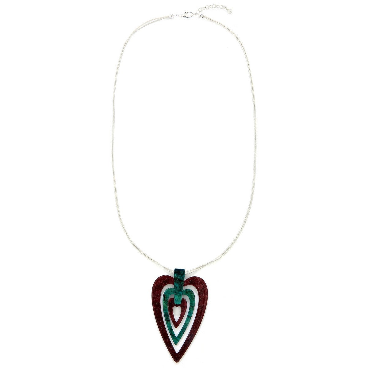 Heart Long Necklace - Burgundy-Green (YD39056MUL)