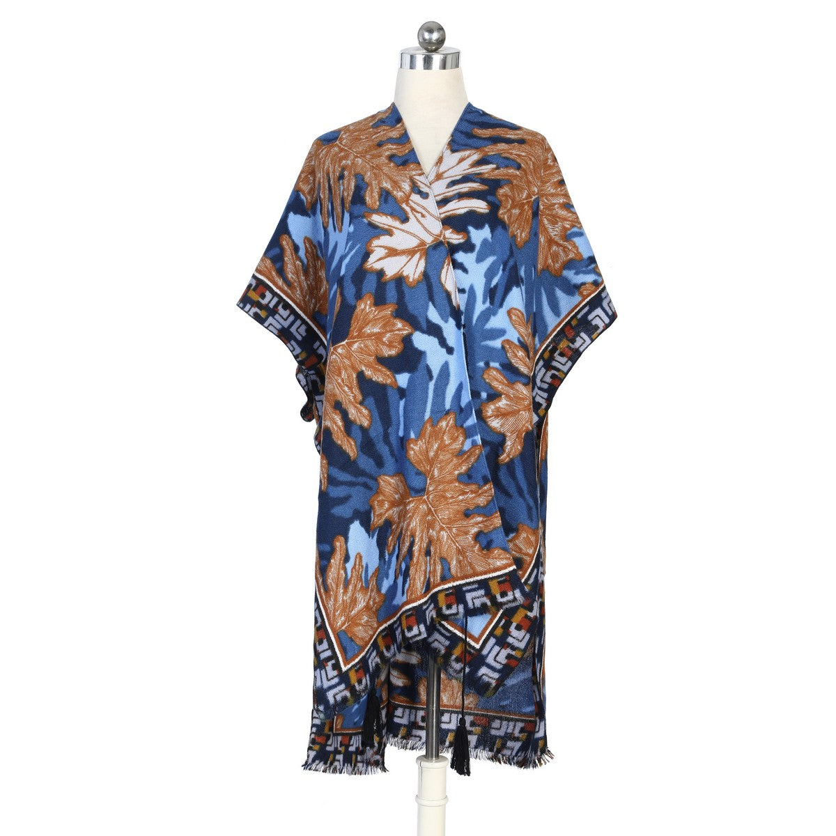 Blue Leaves Print Soft Touch Kimono YF22001BLU