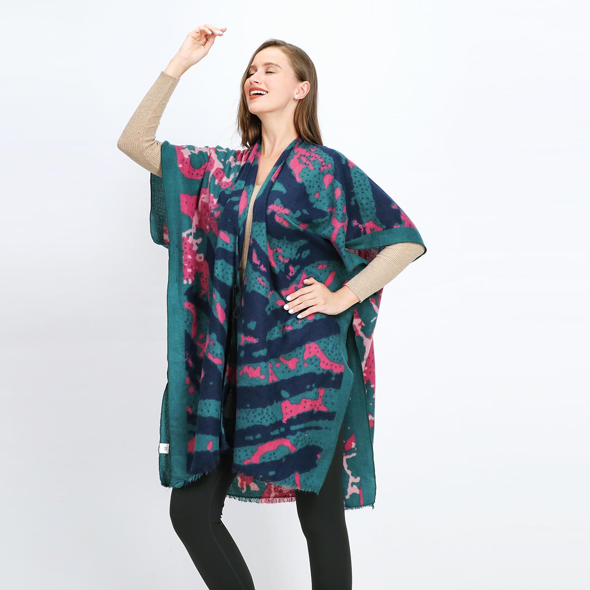 Green Abstract Design Soft Feel Kimono YF22005GRN