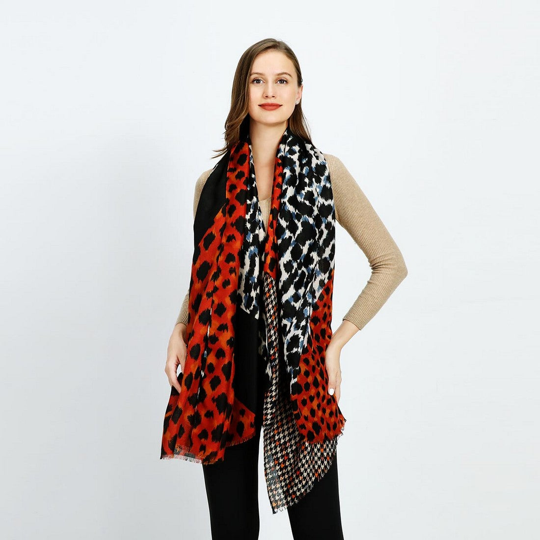 Orange Leopard Print Pattern Scarf YF22508ORG