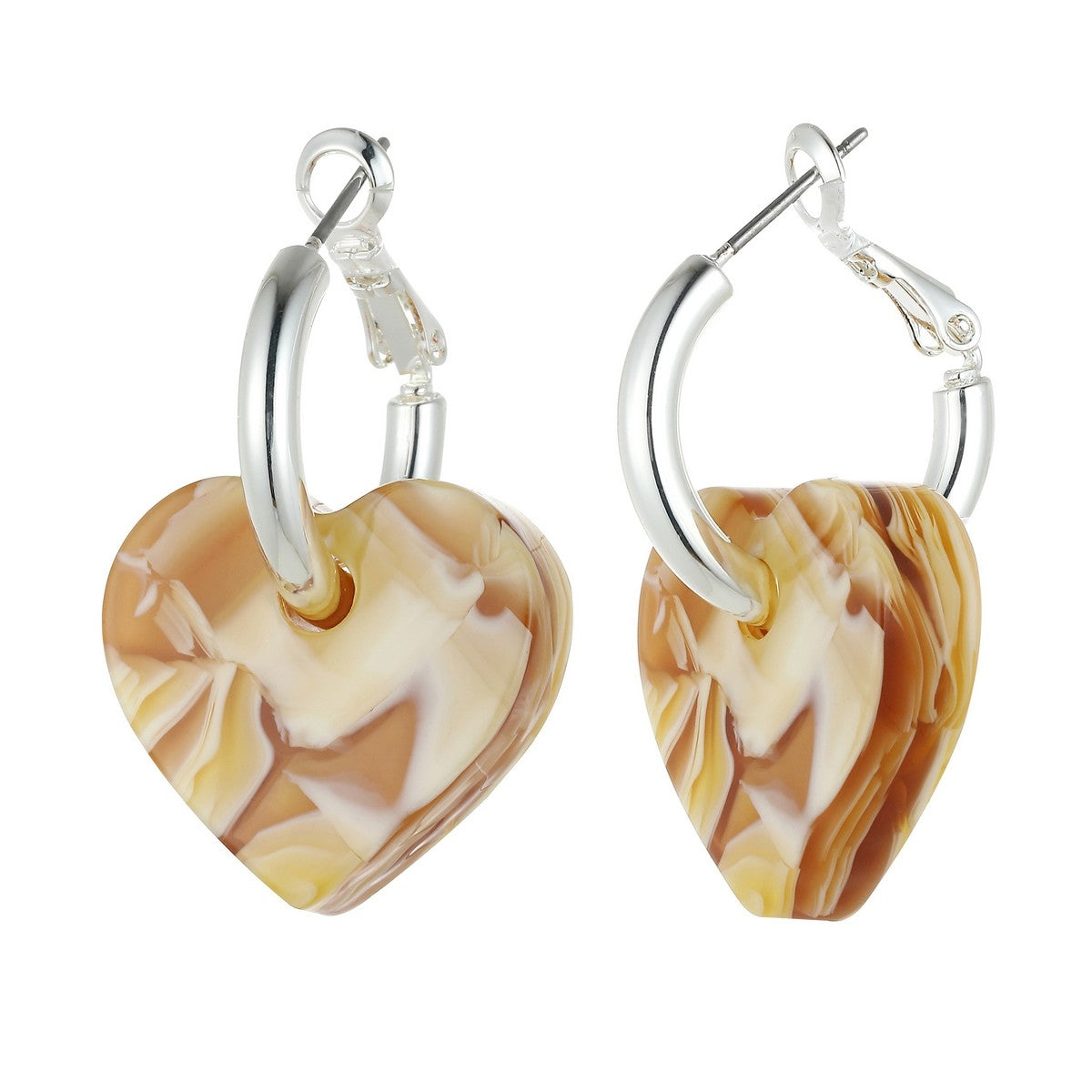 Small Heart Marble Earrings with Hoop - Coffee YK10801COF