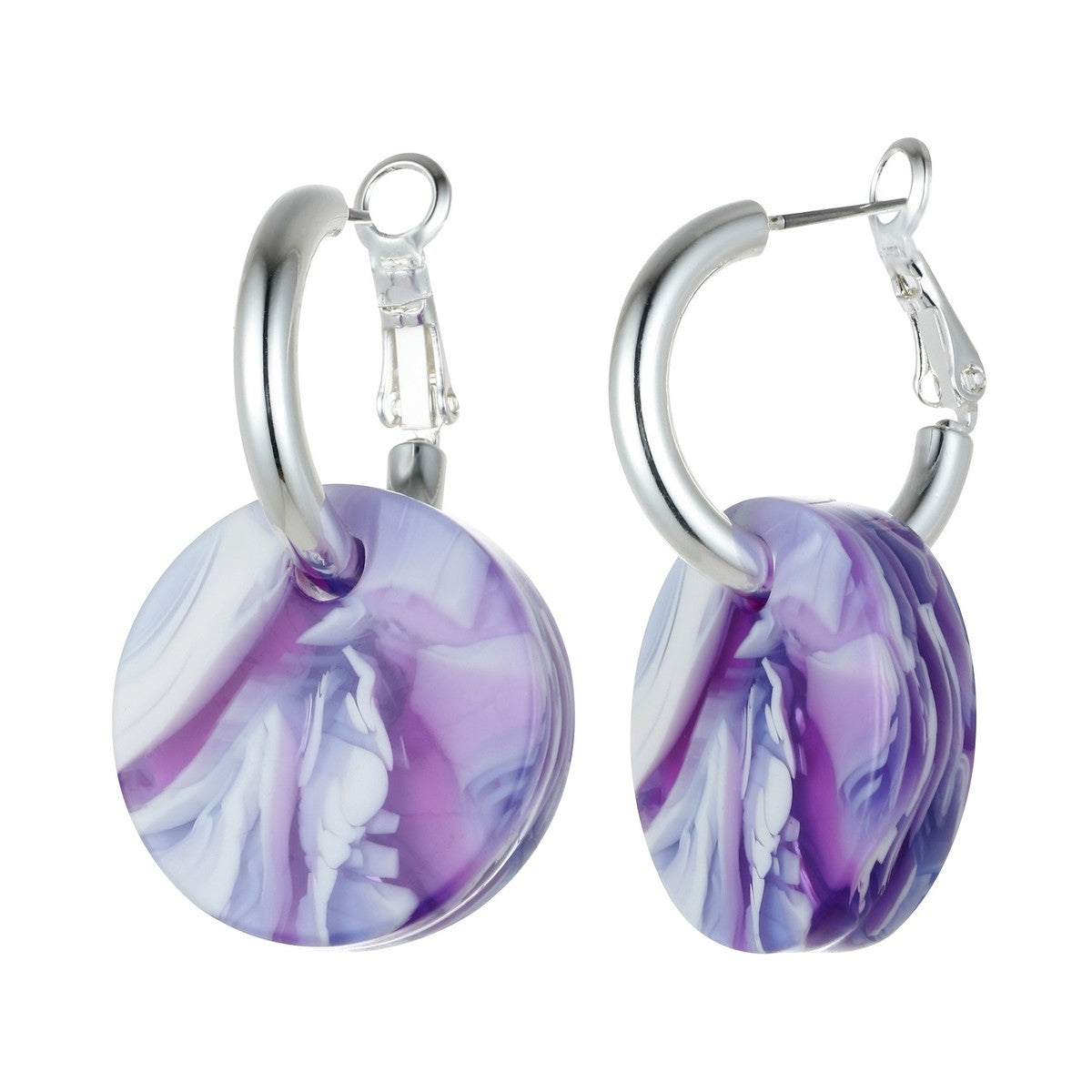 Small Disk Marble Earrings with Hoop - Purple YK10802PUR