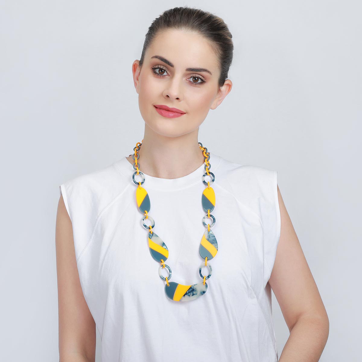 Multicolour Marble Design Long Necklace YK12006MUS