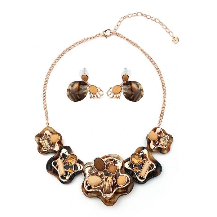 Splatter Gems Necklace Set - Coffee (YK28016COF)