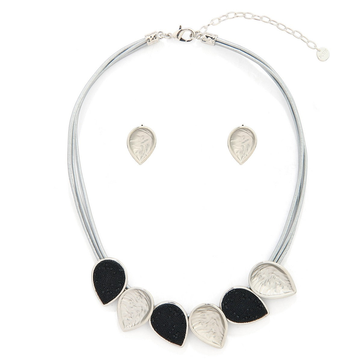 Petals Necklace Set -  Silver-Black (YK39002MIX)