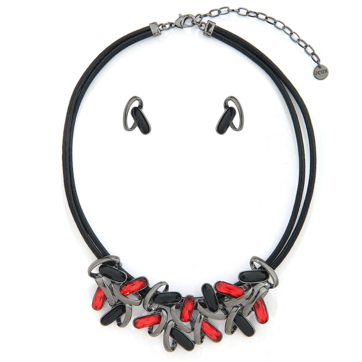 Geometric Black and Red Necklace Set YK39005BLK