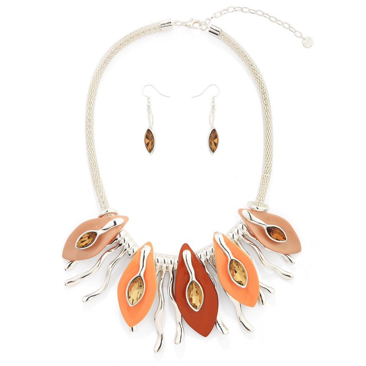 Orange and Silver Beaded Necklace Set YK39018COF