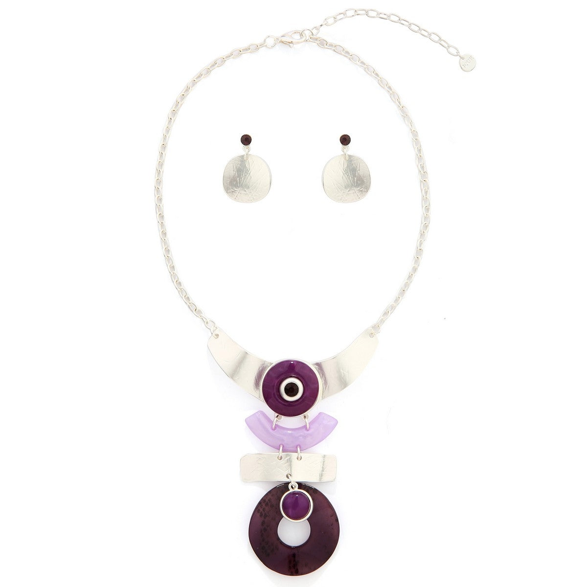 Geometric Purple and Silver Beads Necklace Set YK39020PUR