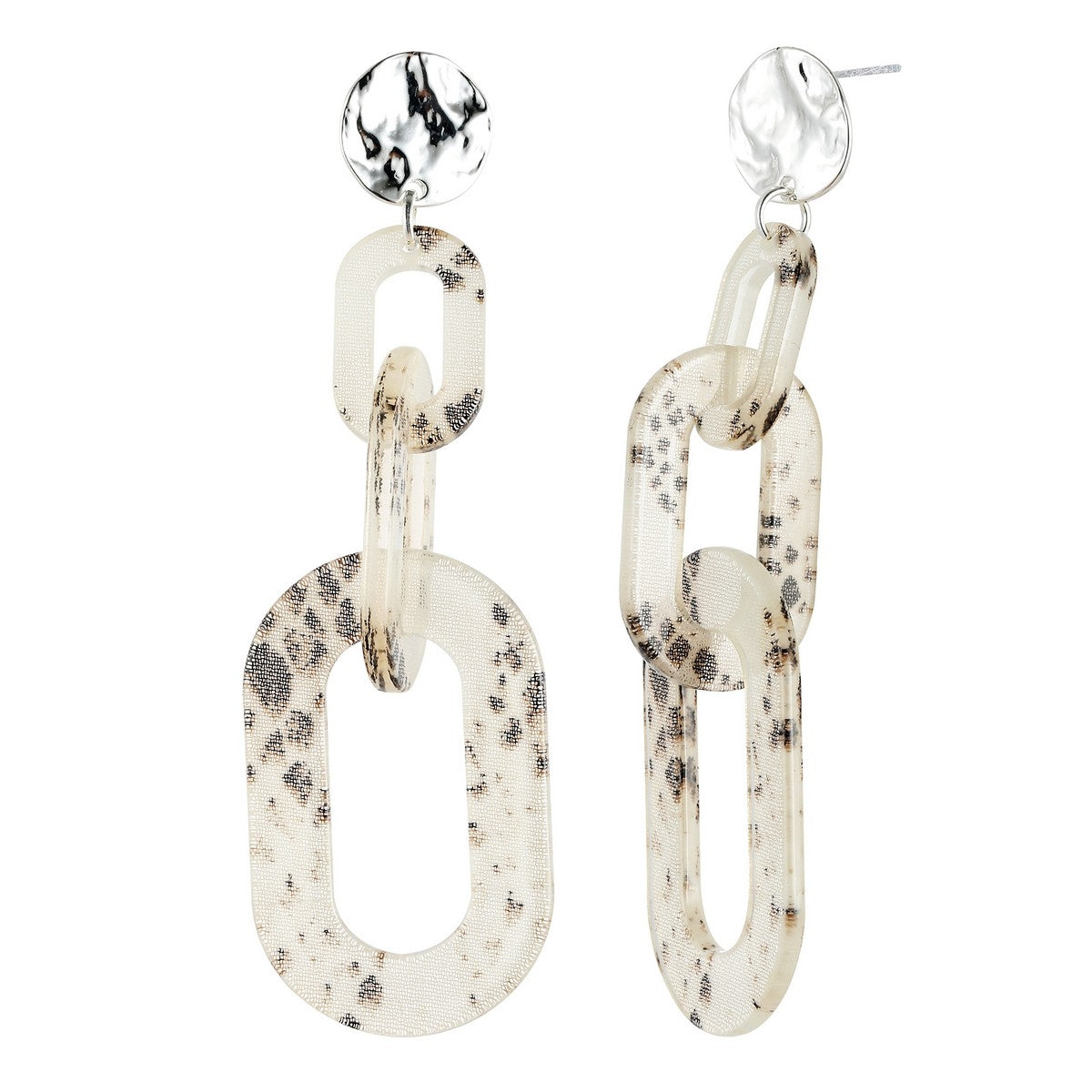 Snake Print Chain Drop Earrings - Black-White (YK39808BKW)