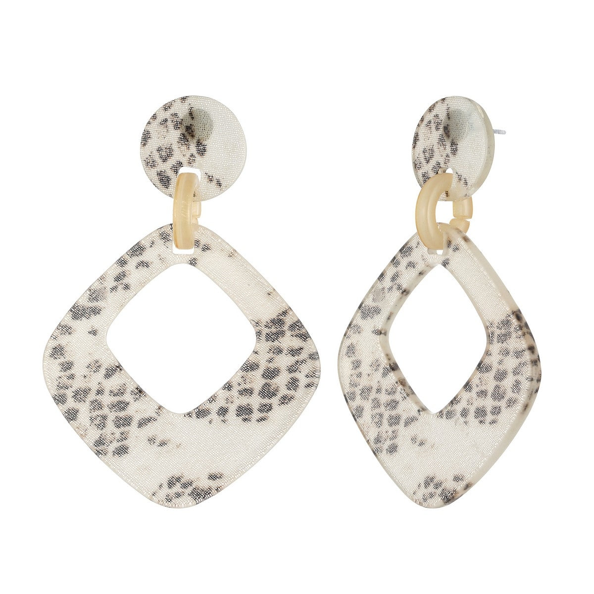 Snake Print Rhombus Drop Shape Earrings - Black-White (YK39809BKW)