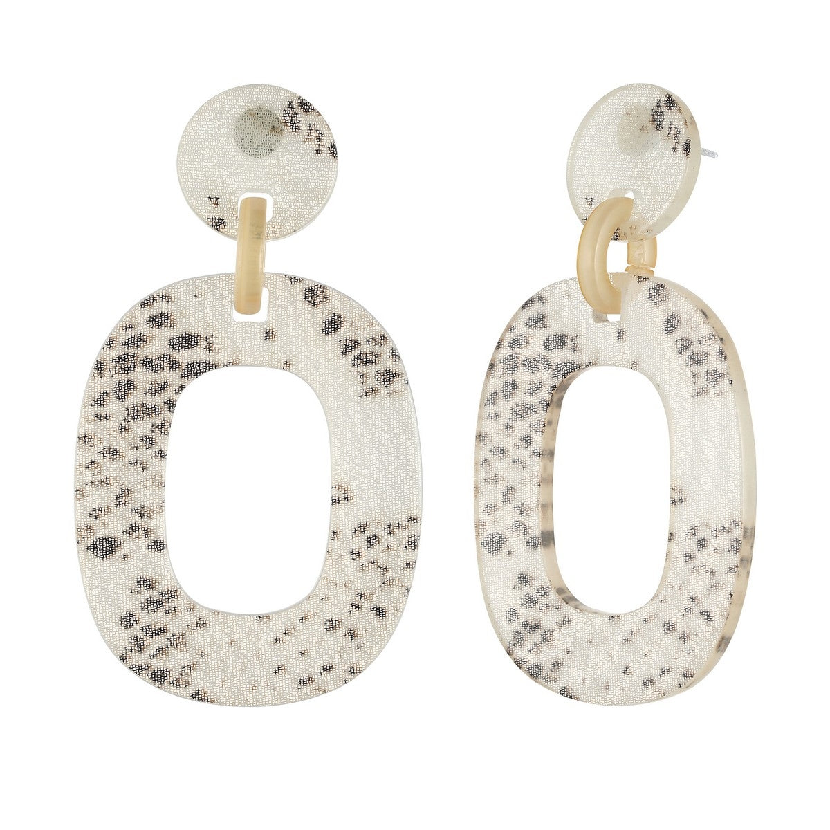 Snake Print Squircle Drop Shape Earrings - Black-White (YK39810BKW)