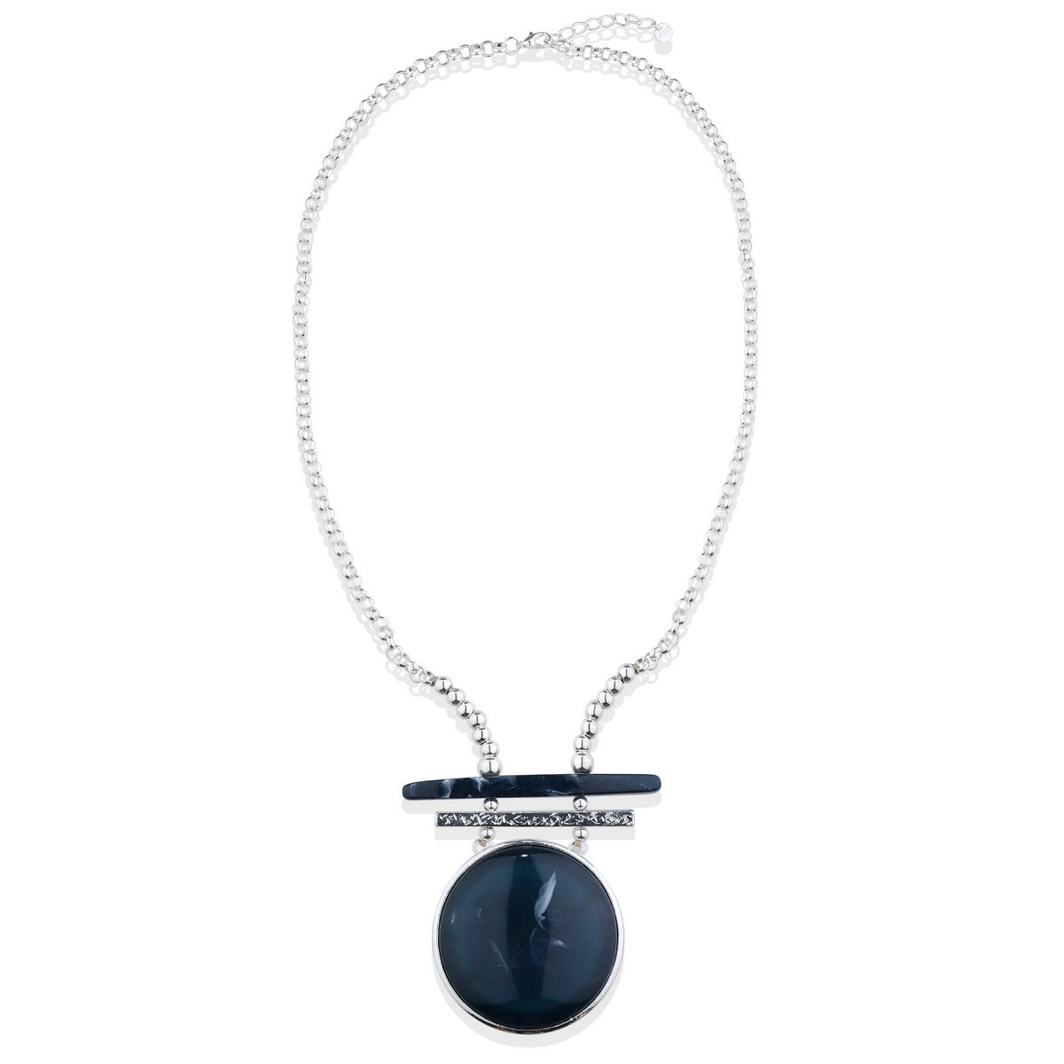 Navy Round Pendant Necklace with Bar Details YN22009NVY