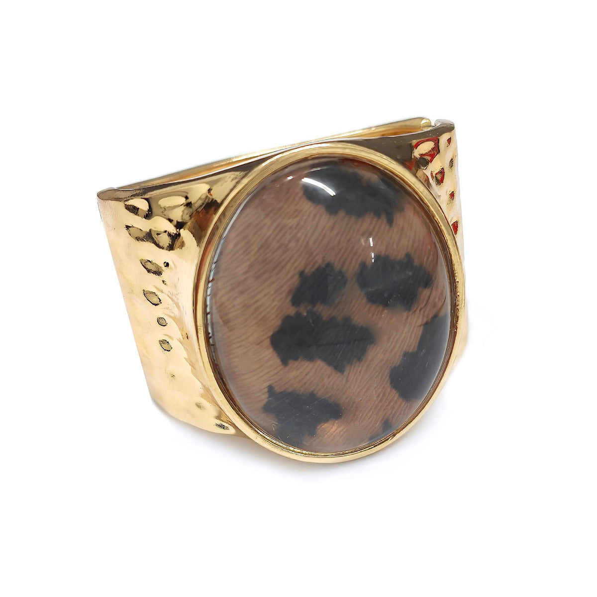 Textured Golden Bangle with Large Leopard Gem YN22904COF