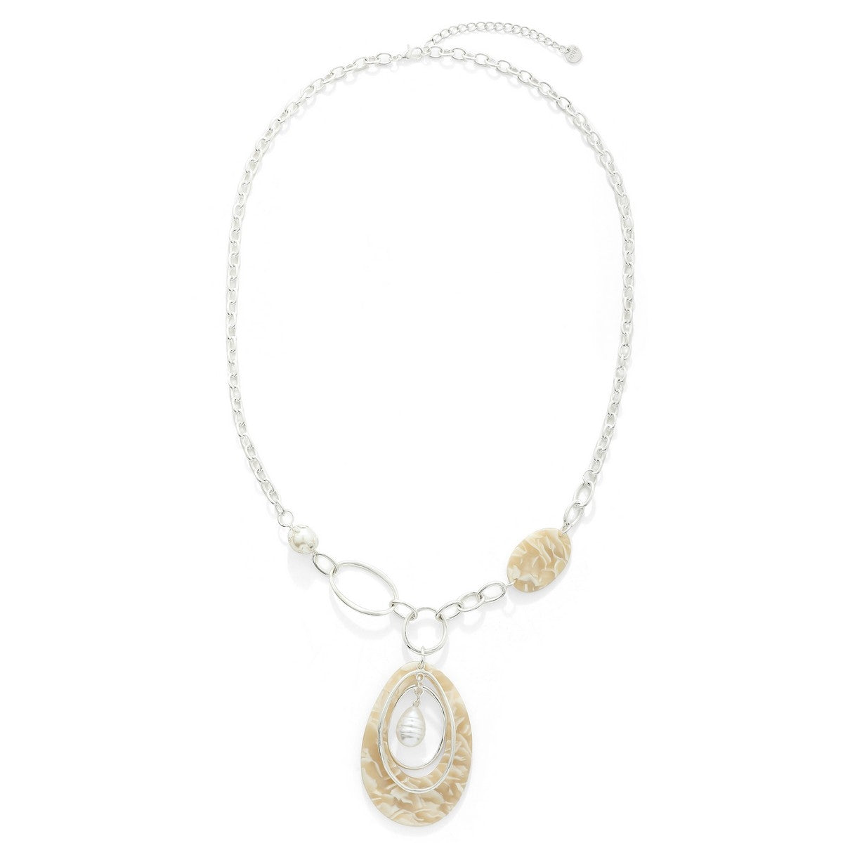 Cream Oval Pendant Chain  Necklace YT10012WHT