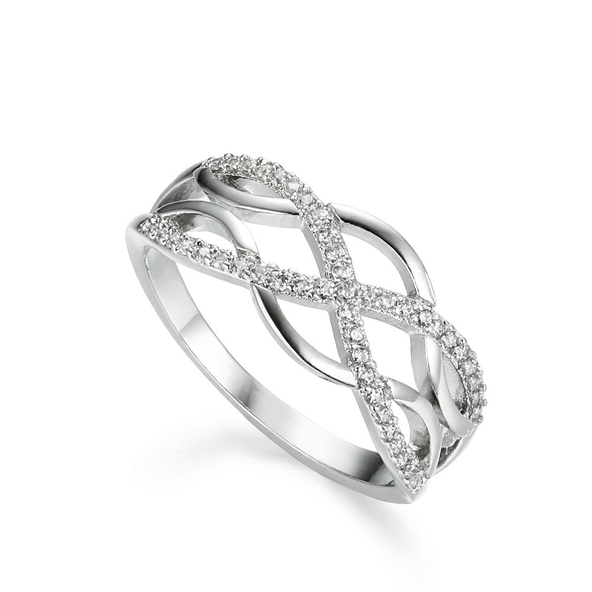 Silver Layered Band Crisscross Ring with Diamante YV21002SLR