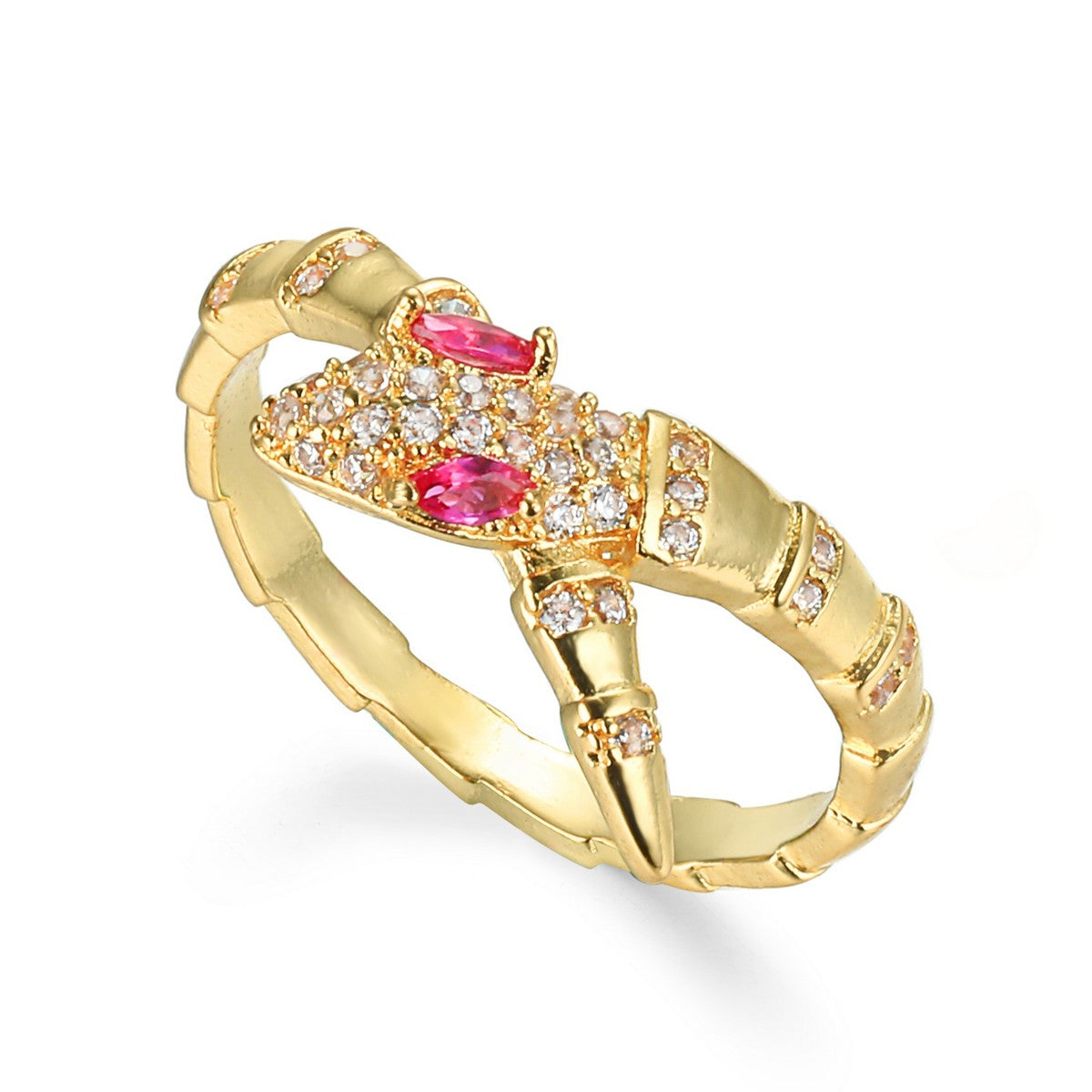 Gold Snake Ring with Gems and Diamantes YV21008YGD