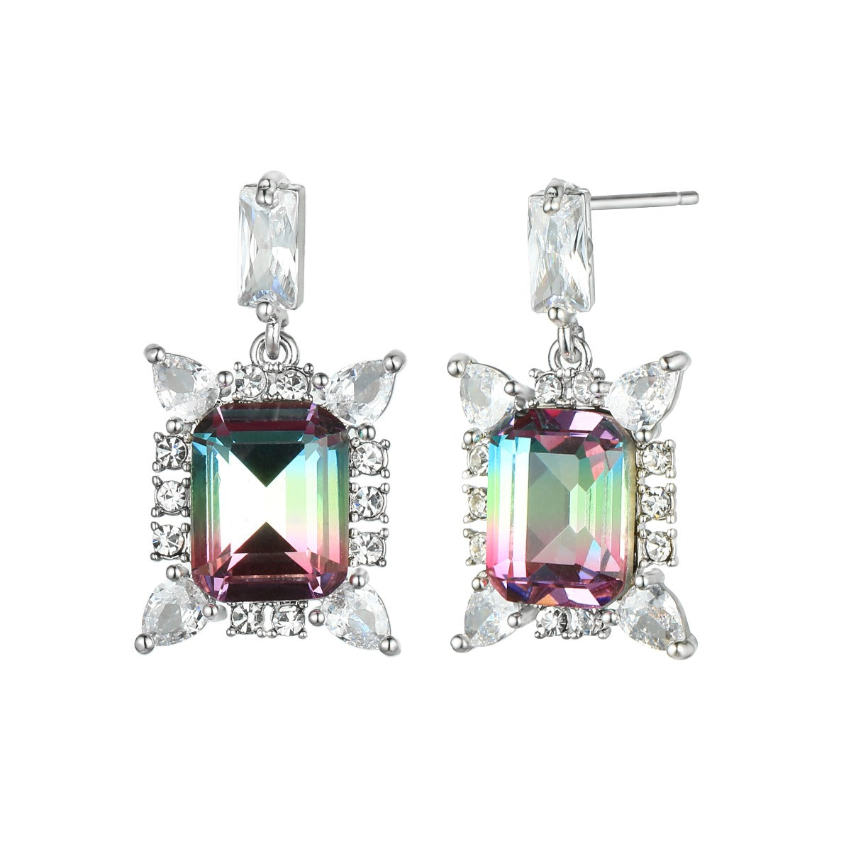 Silver Gold Gem Earrings with Diamantes YX12001SLR
