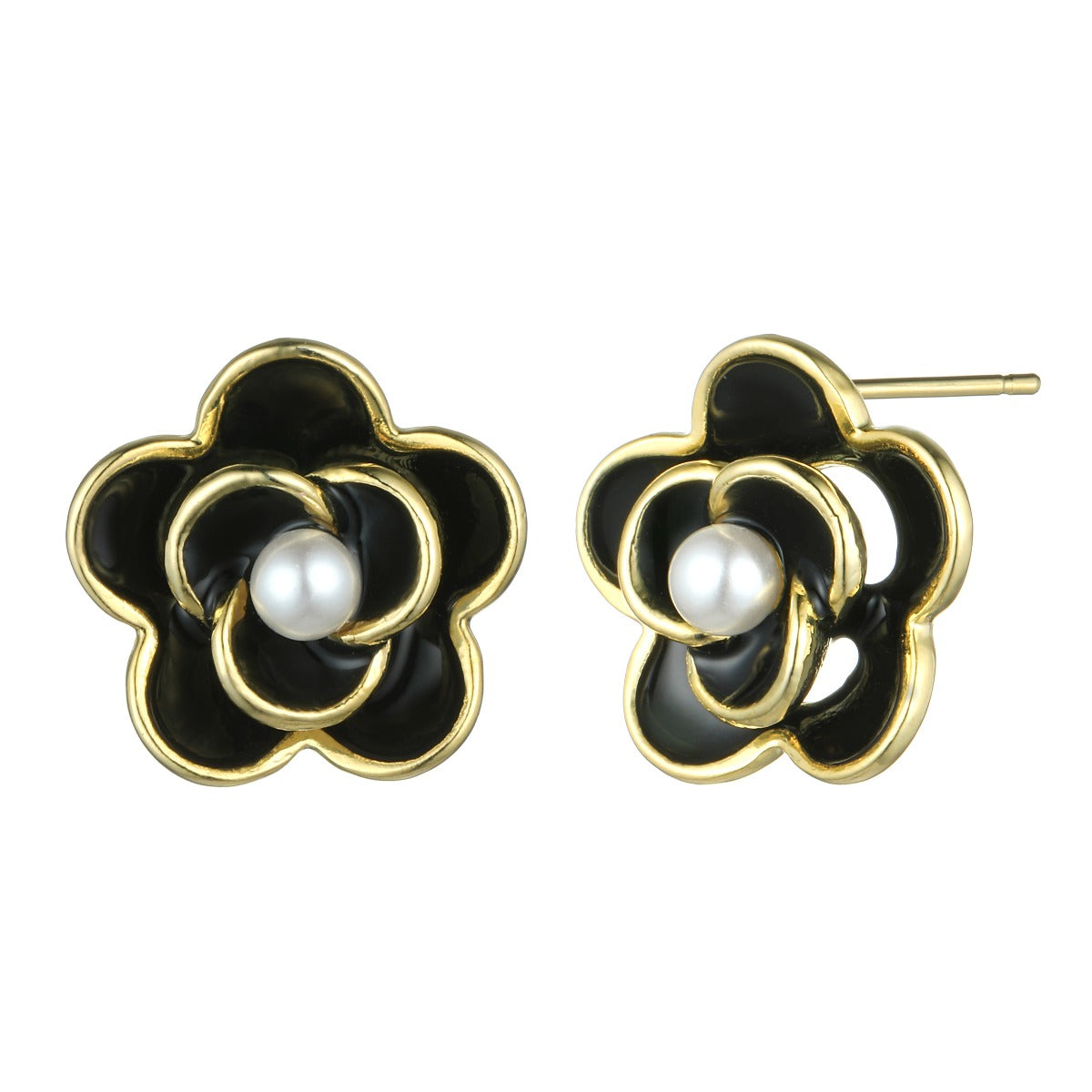 Small Camellia Earrings with Pearl Centre YX12005YGD