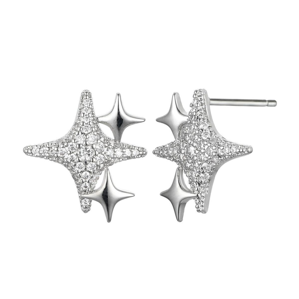 White Gold Plated Stacked Star Earrings with Diamantes YX12008SLR