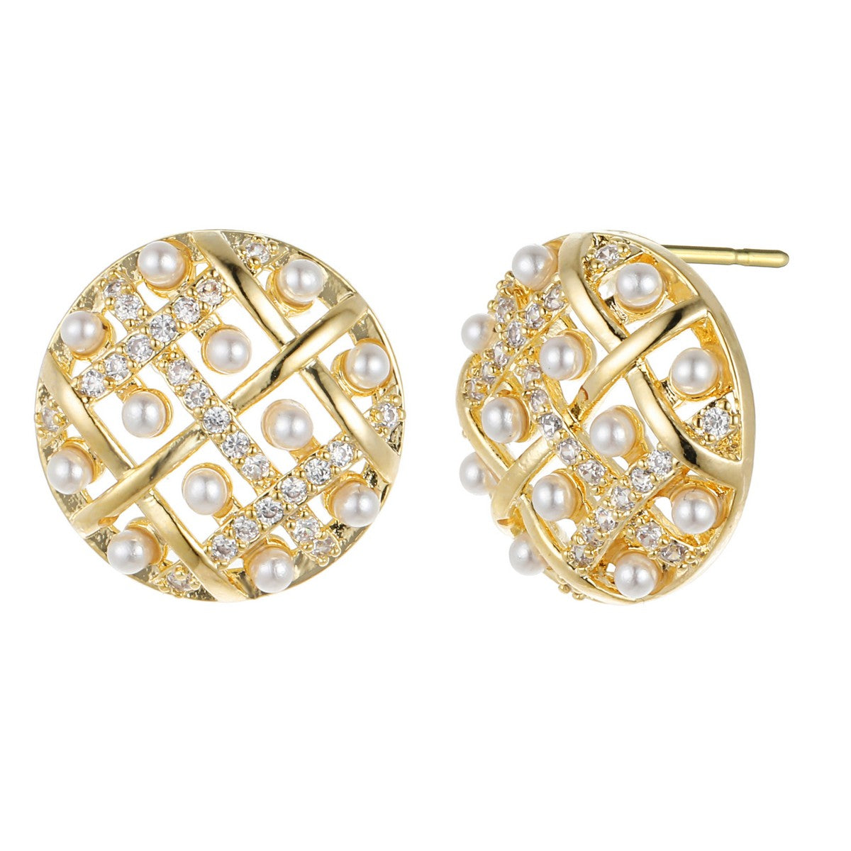 Hollowed Button Earrings with Pearls & Diamante YX12010YGD