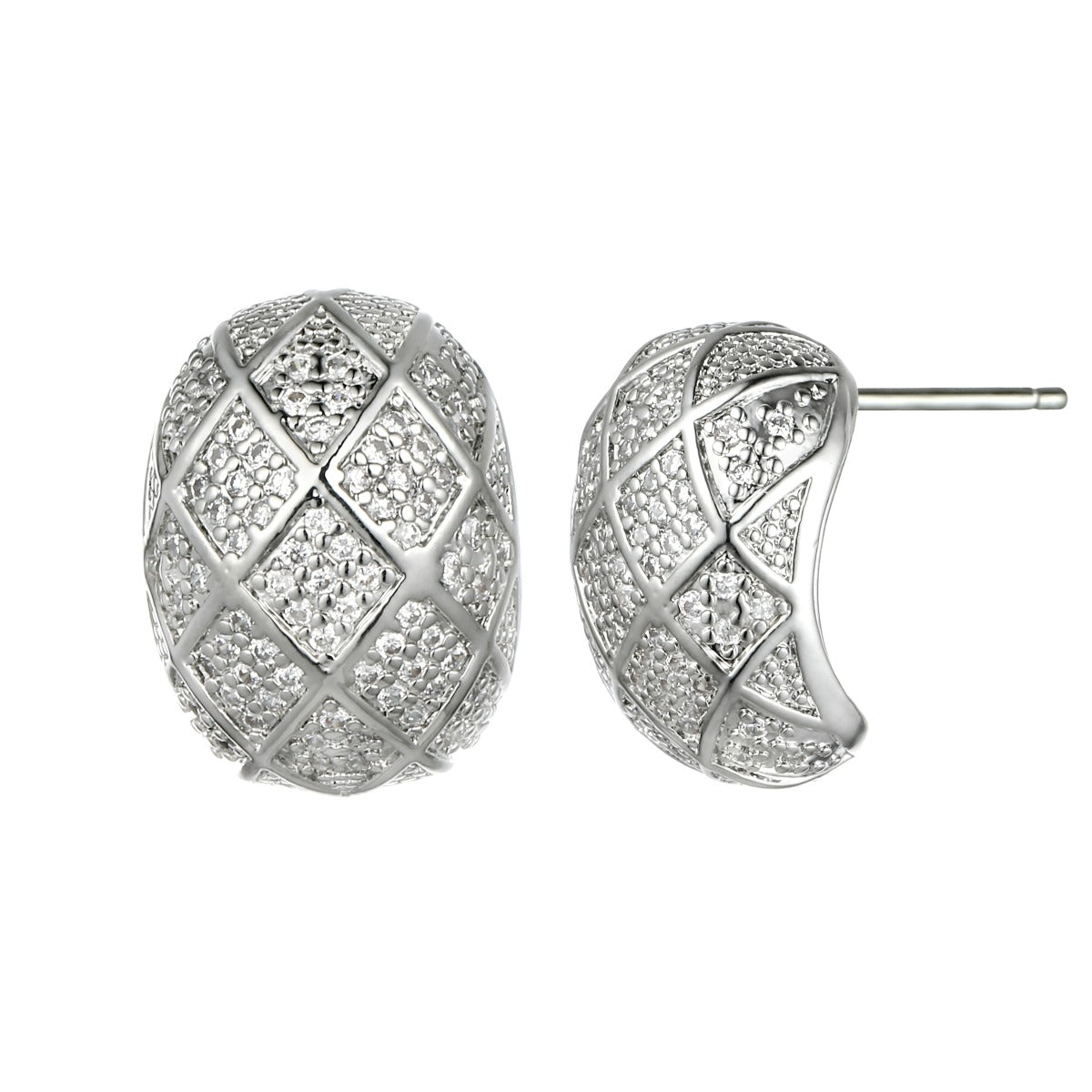 Curved Silver Stud Earrings with Diamante YX12011SLR