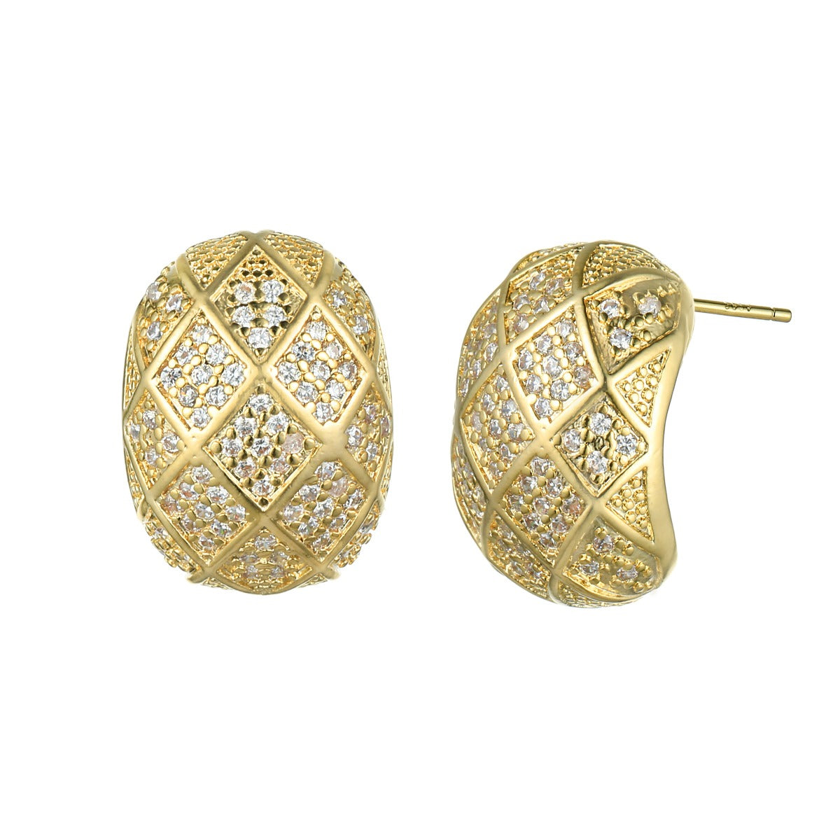 Curved Gold Stud Earrings with Diamante YX12011YGD