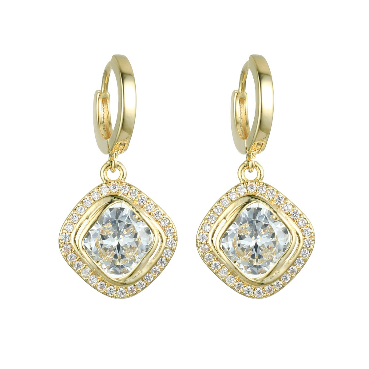Gold Plated Round-Square Earrings with Gems YX12012YGD