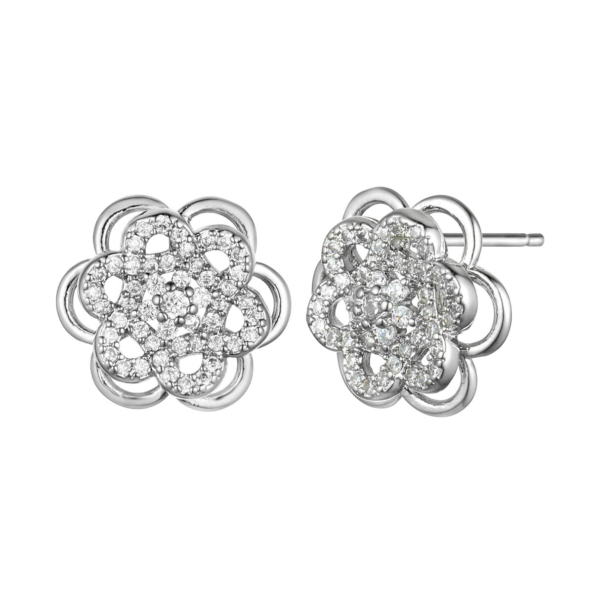 SIlver Gold Plated Flower Earrings with Diamantes and Gems YX12014SLR