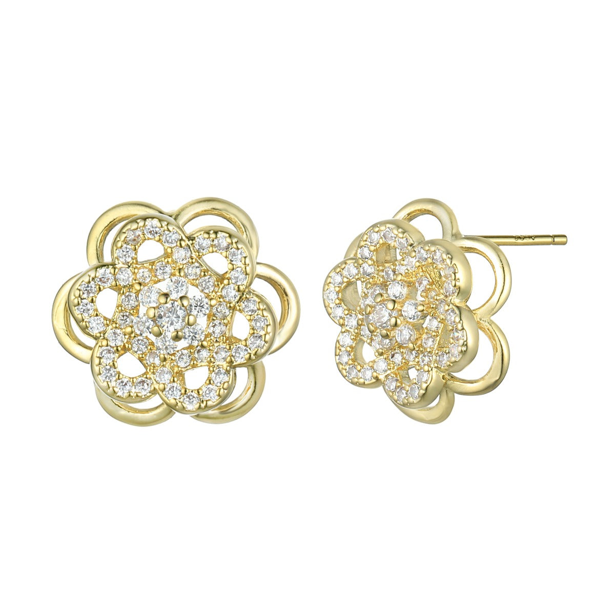 Gold Plated Flower Earrings with Diamantes and Gems YX12014YGD