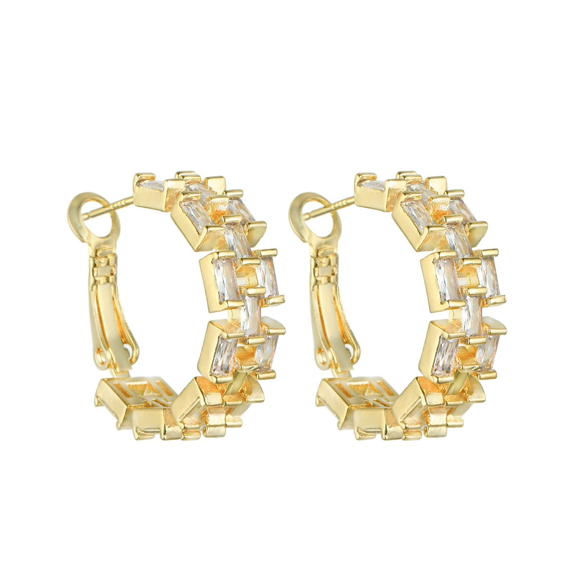 Gold Plated Textured Hoop Earrings with Gems YX12018YGD