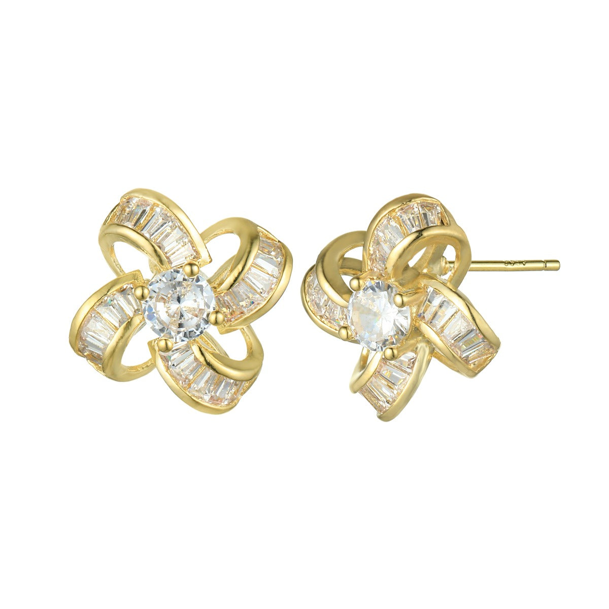 Gold Plated Flower-Style Earrings with Diamond YX12023YGD