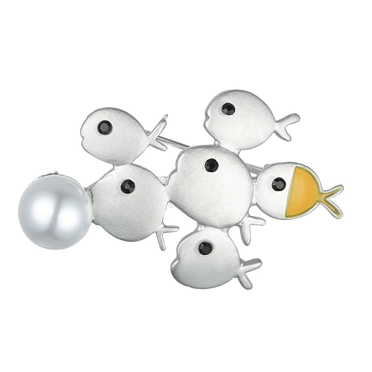 Fishes Pin Brooch - Silver-Yellow (YX28033SLR)